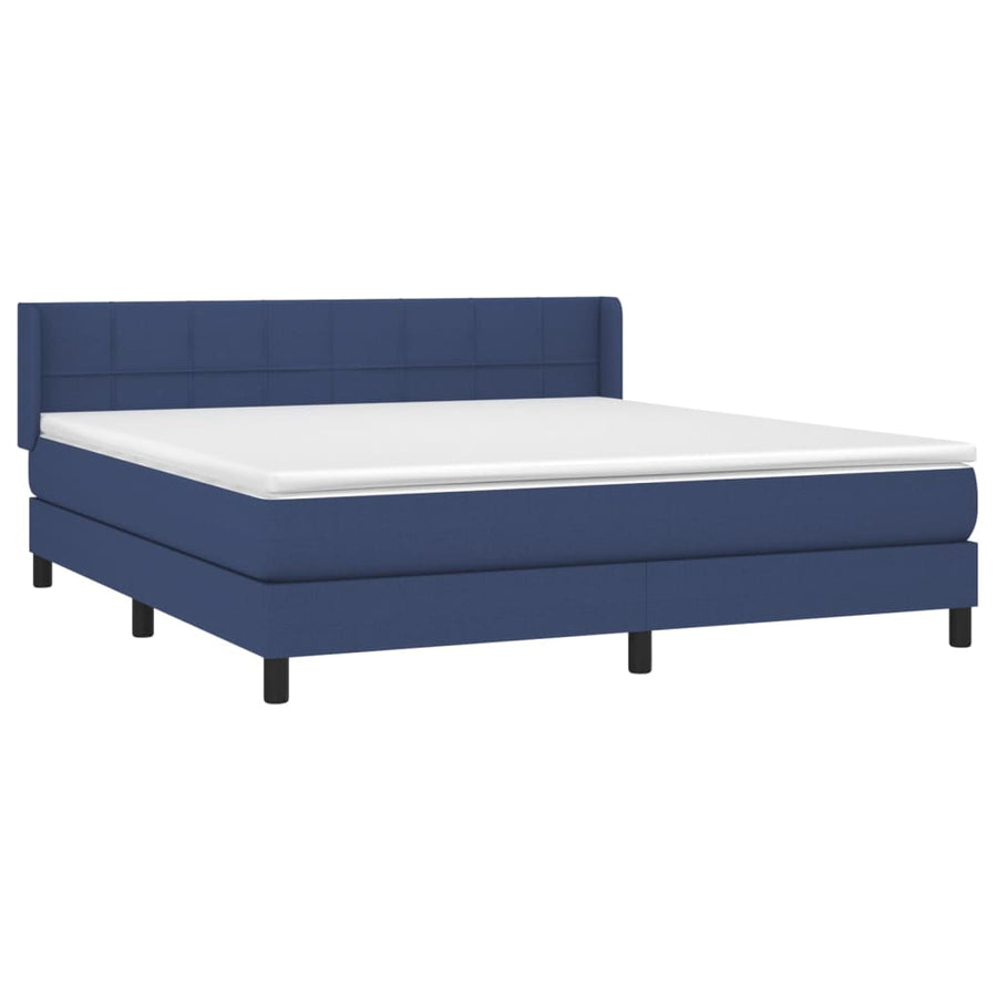 Boxspring Met Matras Stof Blauw 160 x 200 cm Blok met vierkanten