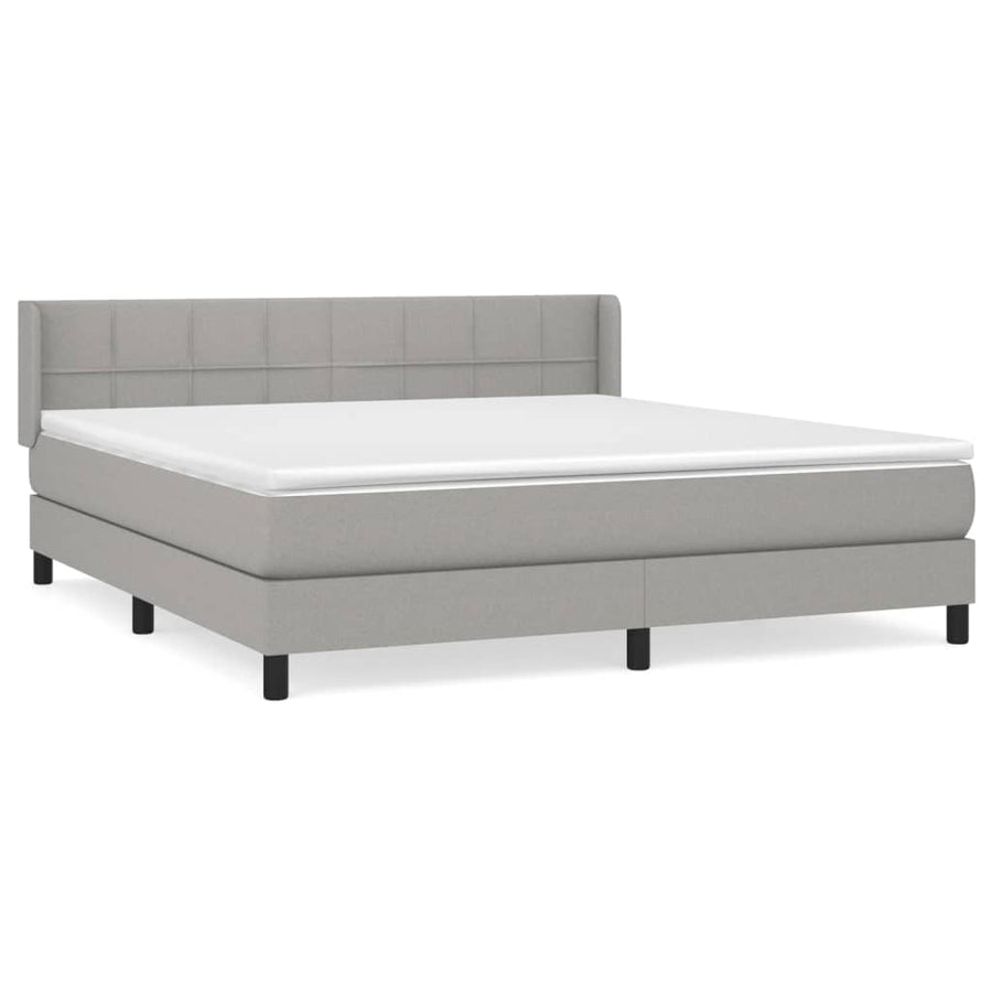Boxspring Met Matras Stof Lichtgrijs 180 x 200 cm Blok met vierkanten