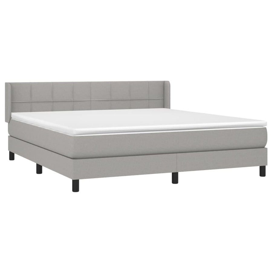 Boxspring Met Matras Stof Lichtgrijs 180 x 200 cm Blok met vierkanten