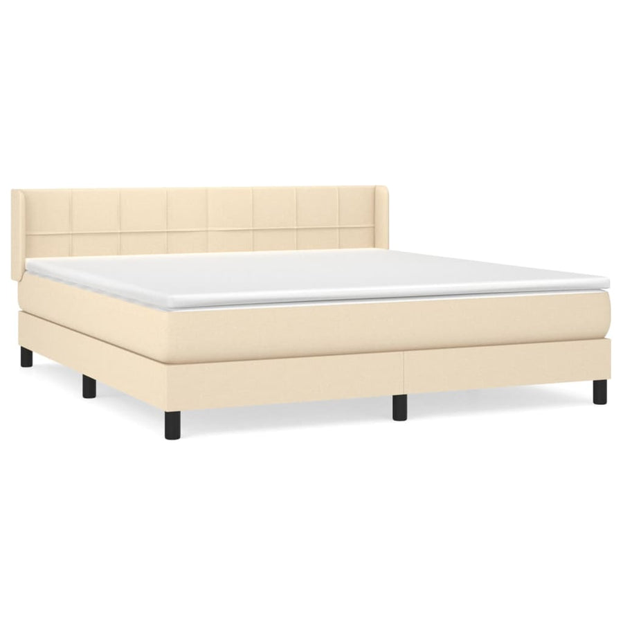 Boxspring Met Matras Stof Crèmekleurig 180X200 Cm 180 x 200 cm Blok met vierkanten