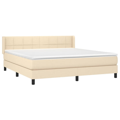 Boxspring Met Matras Stof Crèmekleurig 180X200 Cm 180 x 200 cm Blok met vierkanten