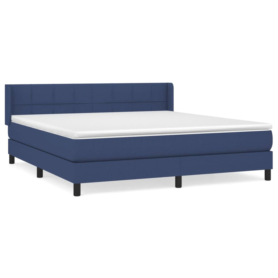 Boxspring Met Matras Stof Blauw 180 x 200 cm Blok met vierkanten