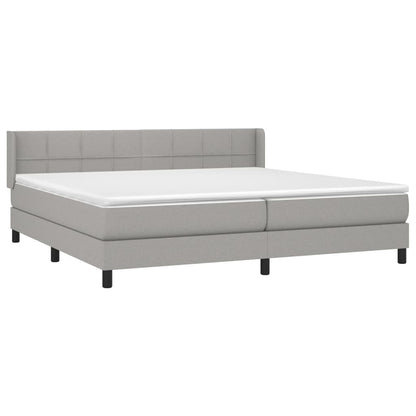 Boxspring Met Matras Stof Lichtgrijs 200 x 200 cm Blok met vierkanten