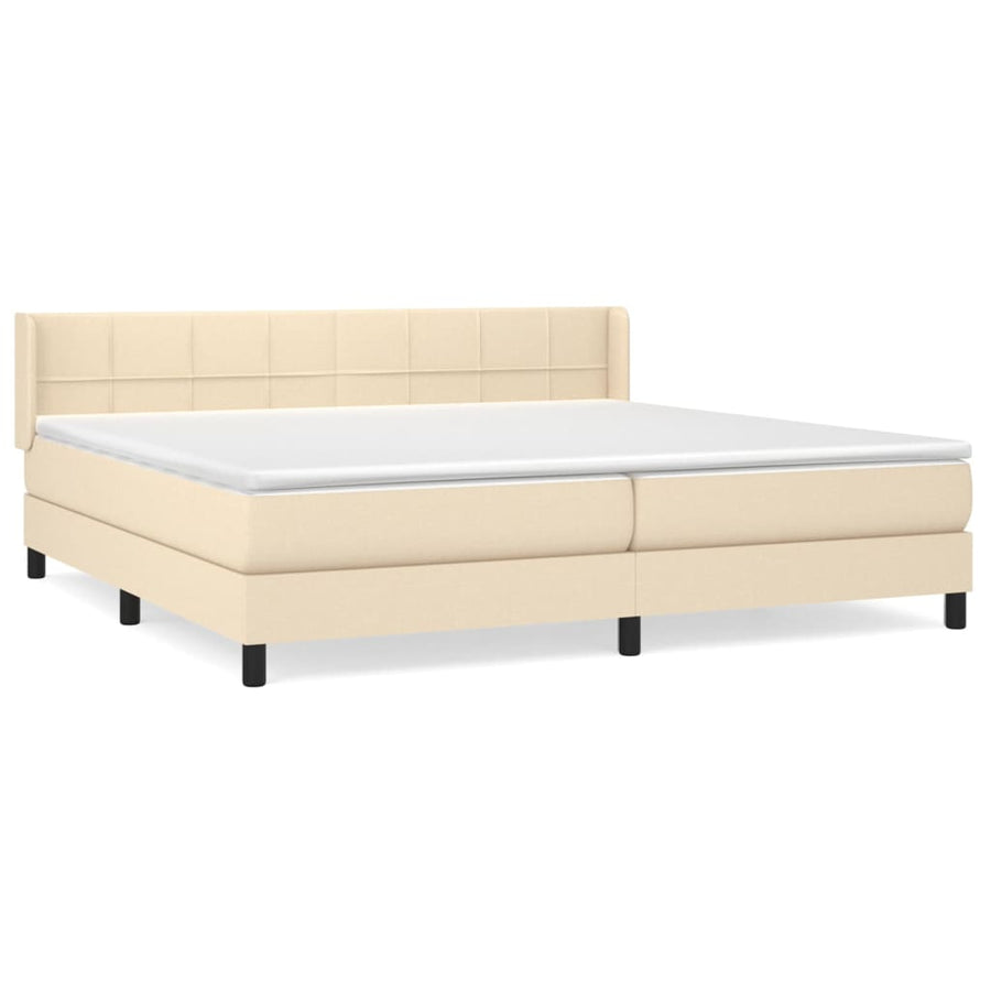 Boxspring met matras stof crèmekleurig 200x200 cm 200 x 200 cm Blok met vierkanten