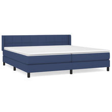 Boxspring Met Matras Stof Blauw 200 x 200 cm Blok met vierkanten