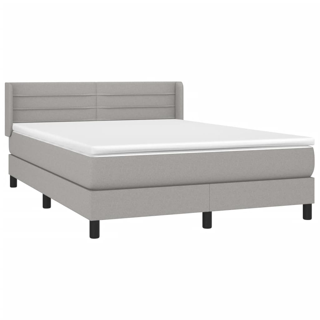 Boxspring Met Matras Stof Lichtgrijs 140 x 190 cm Horizontale strepen