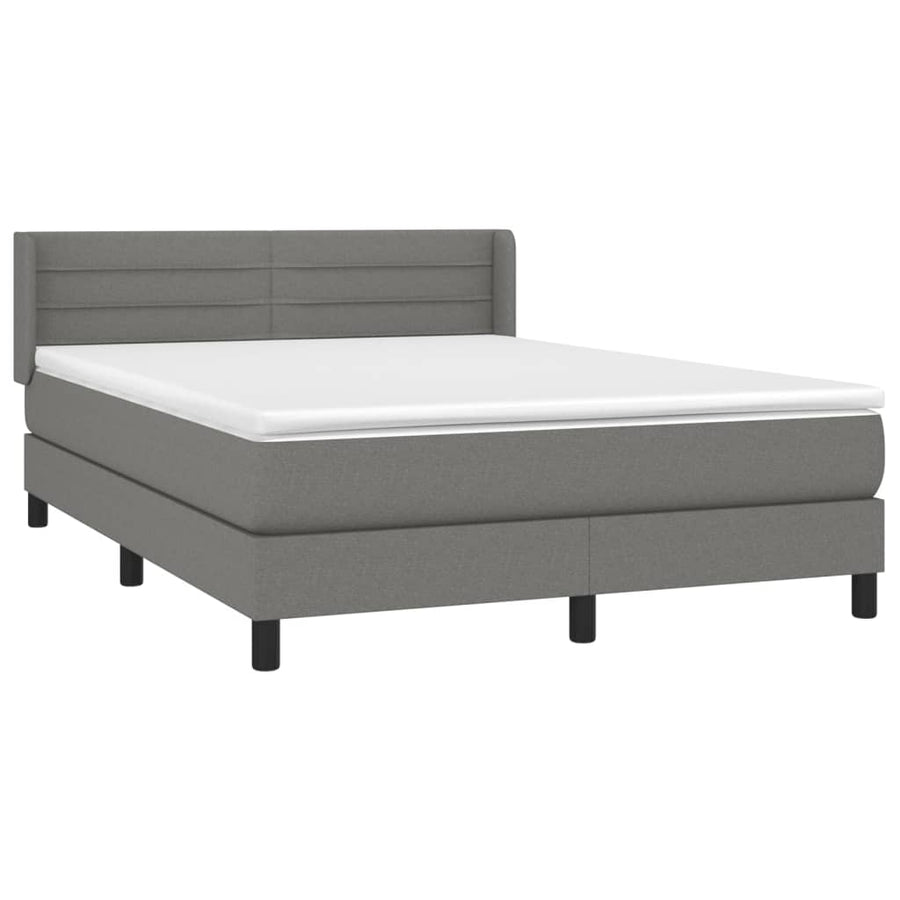 Boxspring Met Matras Stof Donkergrijs 140 x 190 cm Horizontale strepen