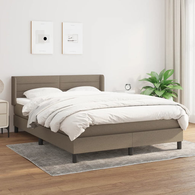 Boxspring met matras stof taupe 140x190 cm 140 x 190 cm Horizontale strepen