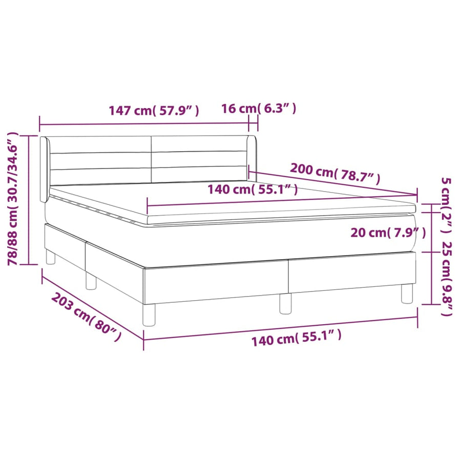 Boxspring met matras stof taupe 140x200 cm 140 x 200 cm Horizontale strepen