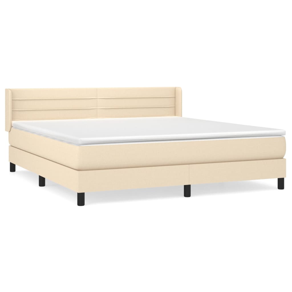 Boxspring Met Matras Stof Kleurig Crème 160 x 200 cm Horizontale strepen