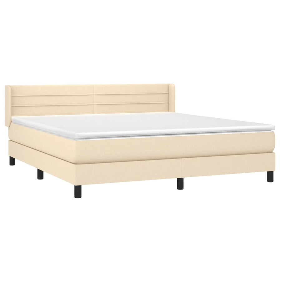 Boxspring Met Matras Stof Crèmekleurig 180X200 Cm 180 x 200 cm Horizontale strepen