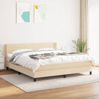 Boxspring Met Matras Stof Crèmekleurig 180X200 Cm 180 x 200 cm Horizontale strepen