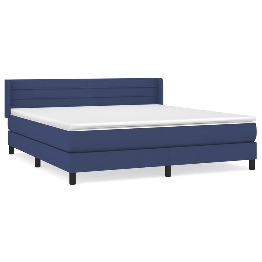 Boxspring Met Matras Stof Blauw 180X200 Cm Blauw 180 x 200 cm Horizontale strepen