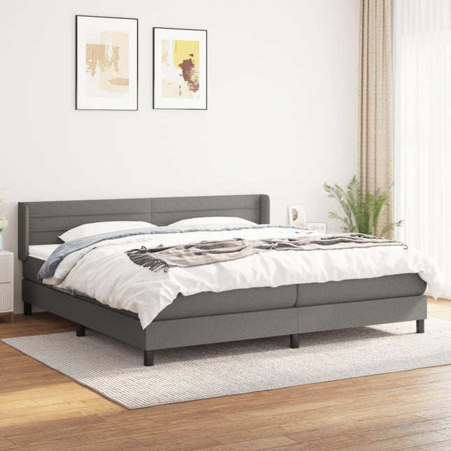 Boxspring Met Matras Stof Donkergrijs 200 x 200 cm Horizontale strepen