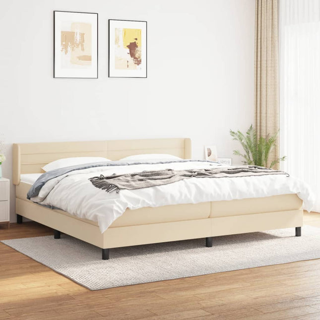 Boxspring Met Matras Stof Kleurig Crème 200 x 200 cm Horizontale strepen