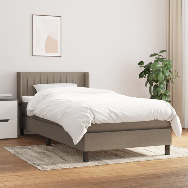 Boxspring met matras stof taupe 90x190 cm 90 x 190 cm Verticale strepen