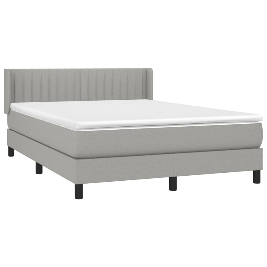 Boxspring Met Matras Stof Lichtgrijs 140 x 190 cm Verticale strepen