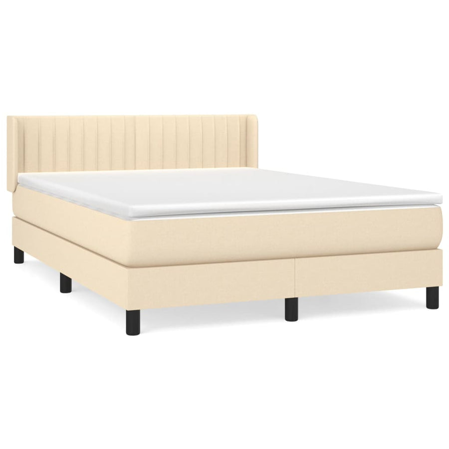 Boxspring met matras stof crèmekleurig 140x200 cm 140 x 200 cm Verticale strepen