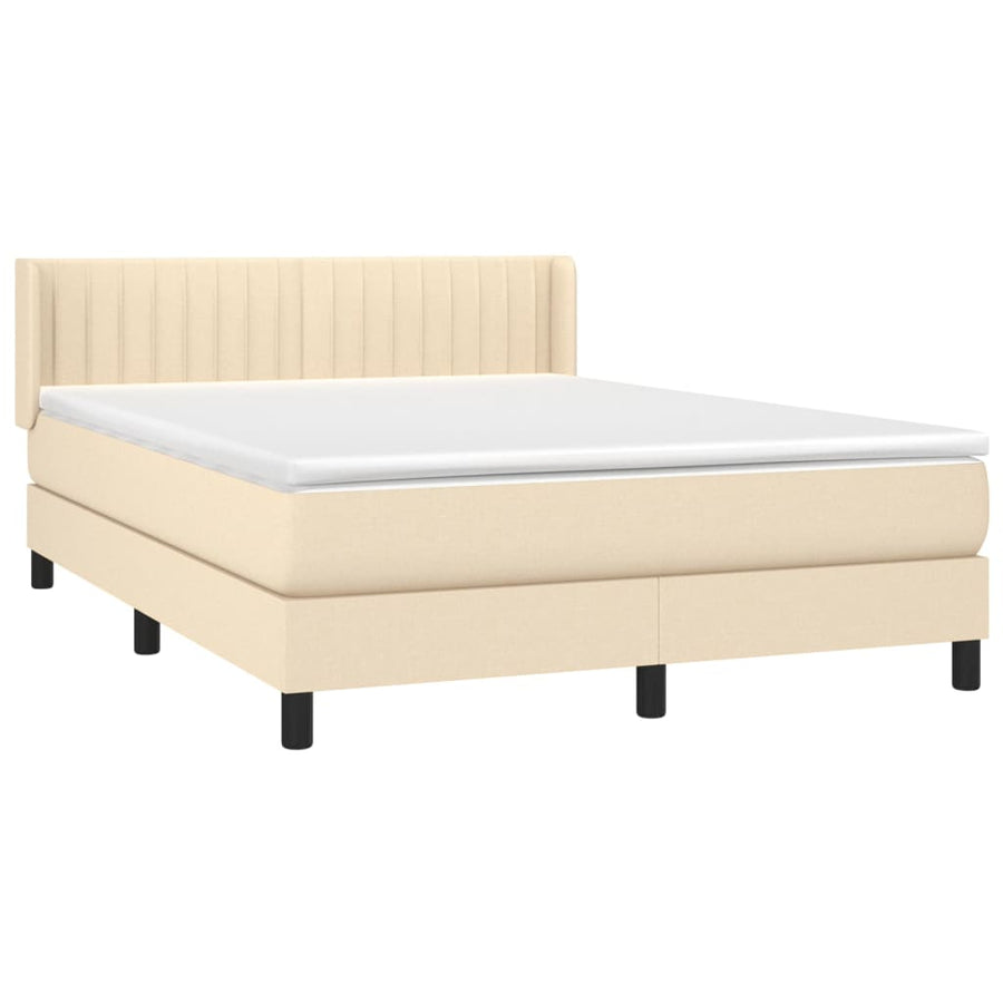 Boxspring met matras stof crèmekleurig 140x200 cm 140 x 200 cm Verticale strepen