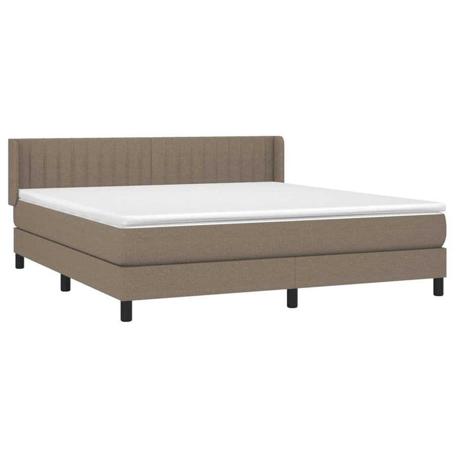 Boxspring met matras stof taupe 160x200 cm 160 x 200 cm Verticale strepen