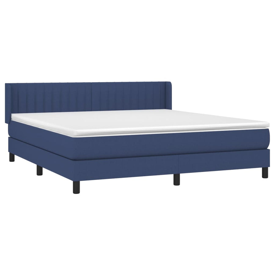 Boxspring Met Matras Stof Blauw 160 x 200 cm Verticale strepen