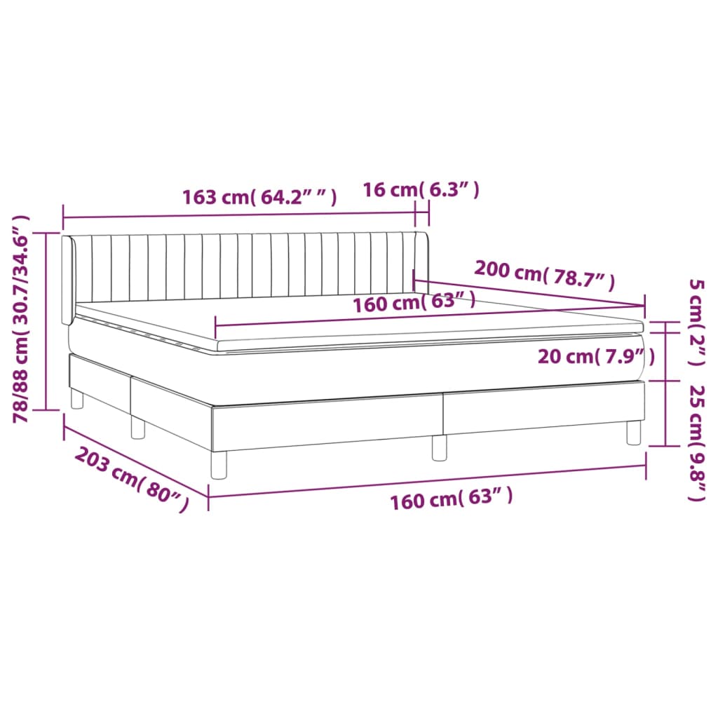 Boxspring Met Matras Stof Blauw 160 x 200 cm Verticale strepen