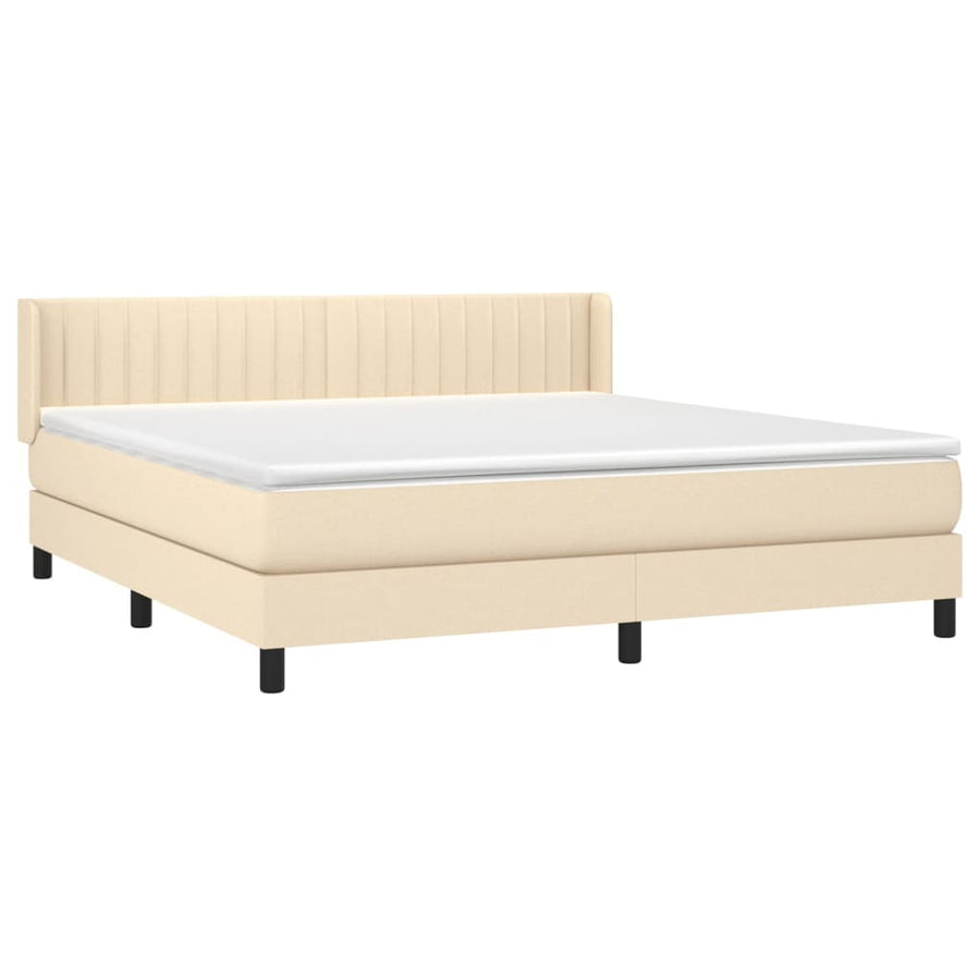 Boxspring Met Matras Stof Crèmekleurig 180X200 Cm 180 x 200 cm Verticale strepen
