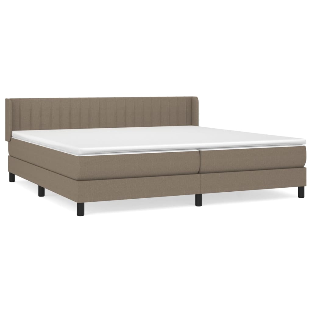 Boxspring met matras stof taupe 200x200 cm 200 x 200 cm Verticale strepen