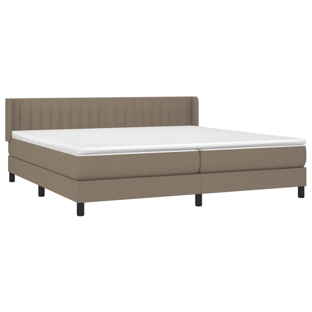 Boxspring met matras stof taupe 200x200 cm 200 x 200 cm Verticale strepen