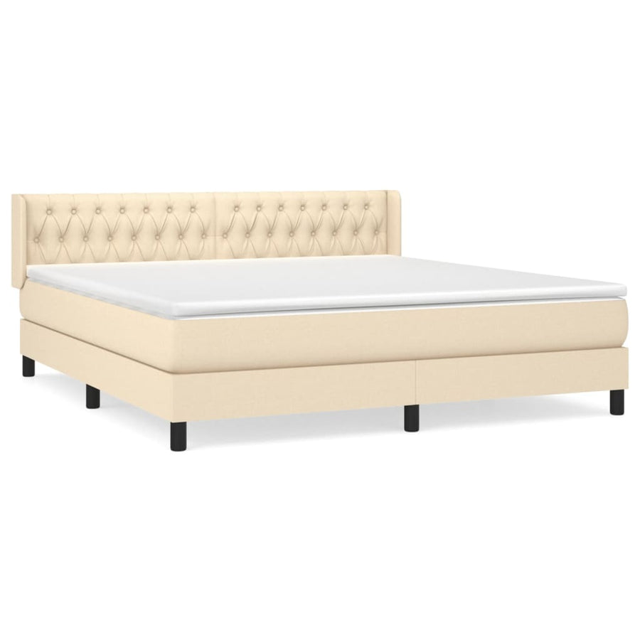 Boxspring Met Matras Stof Crèmekleurig 180X200 Cm 180 x 200 cm Getuft ontwerp