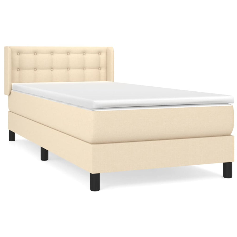 Boxspring met matras stof crèmekleurig 90x200 cm 90 x 200 cm Knopen