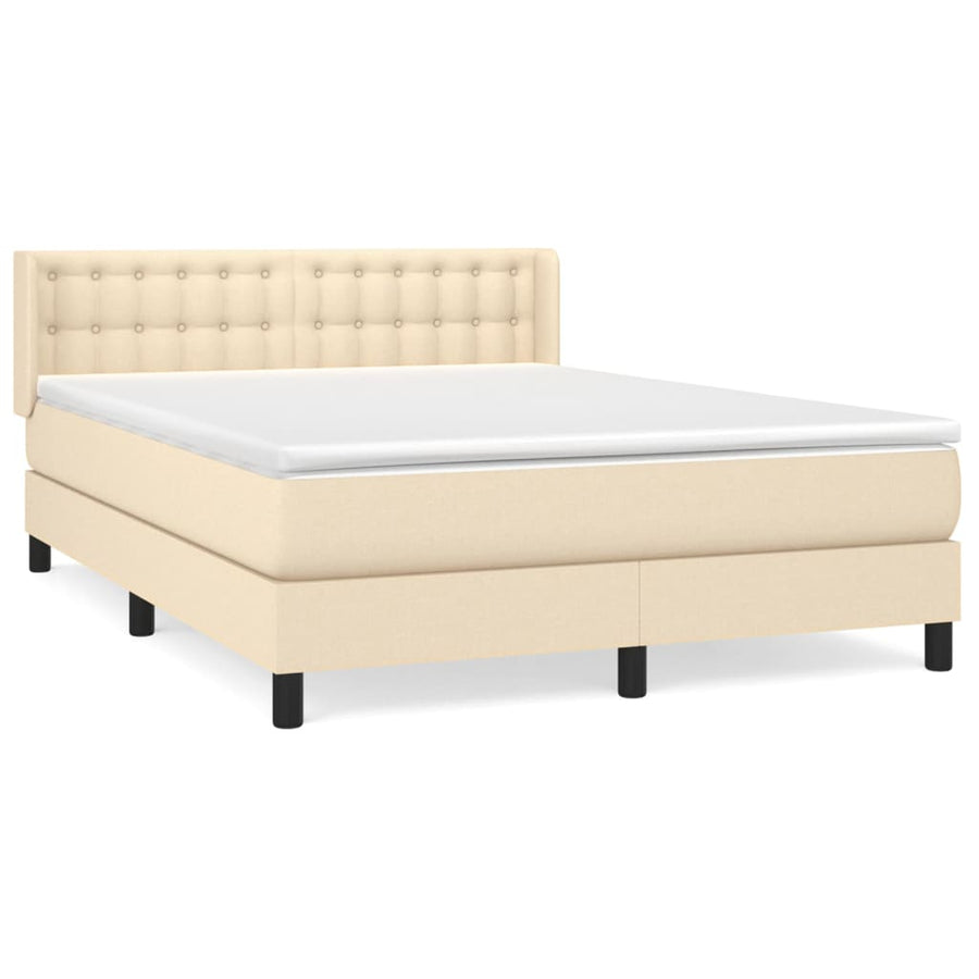 Boxspring Met Matras Stof Kleurig Crème 140 x 200 cm Knopen