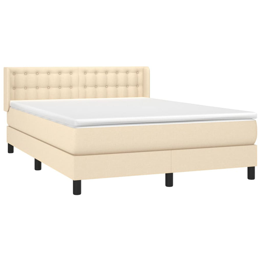 Boxspring Met Matras Stof Kleurig Crème 140 x 200 cm Knopen