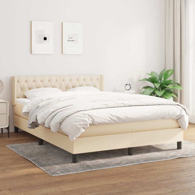 Boxspring Met Matras Stof Kleurig Crème 140 x 200 cm Knopen