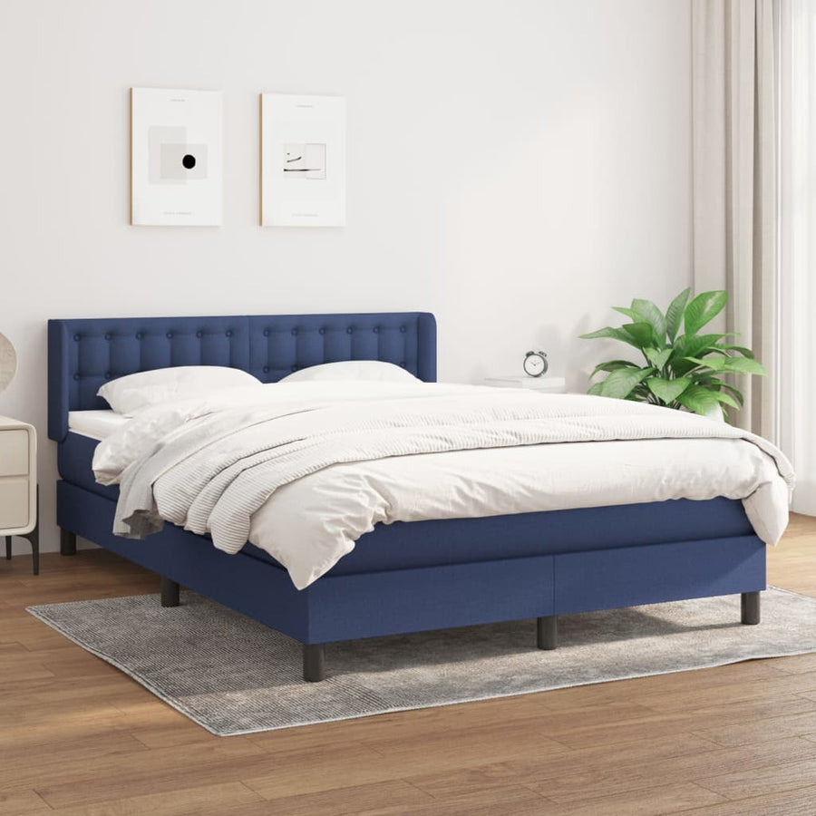 Boxspring Met Matras Stof Blauw 140 x 200 cm Knopen