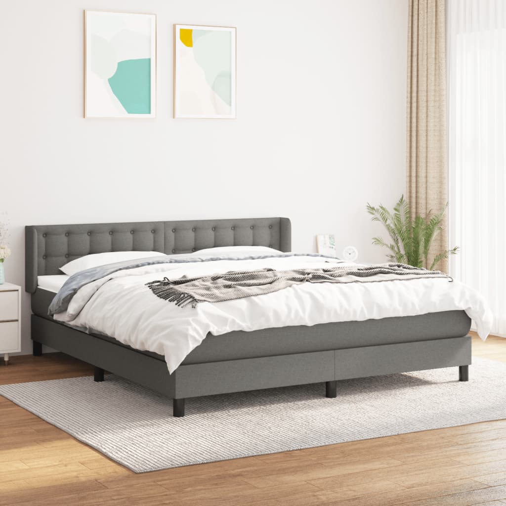 Boxspring Met Matras Stof Donkergrijs 160 x 200 cm Knopen