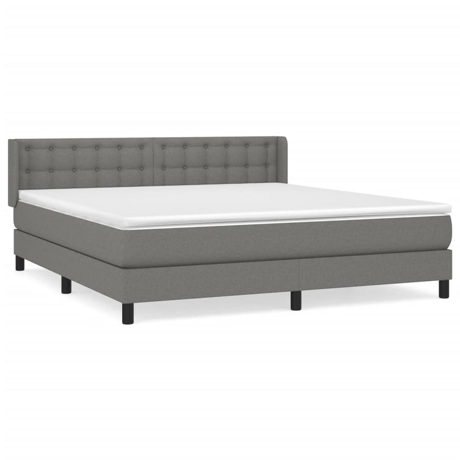 Boxspring Met Matras Stof Donkergrijs 180X200 Cm Donkergrijs 180 x 200 cm Knopen