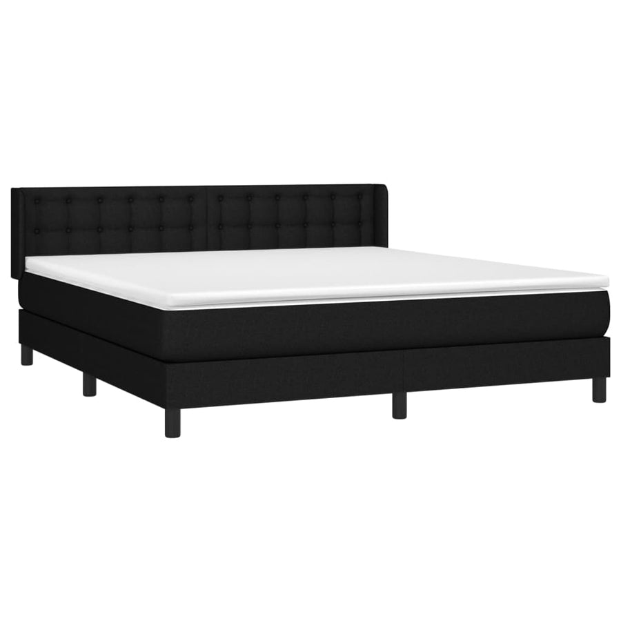 Boxspring Met Matras Stof Zwart 180 x 200 cm Knopen
