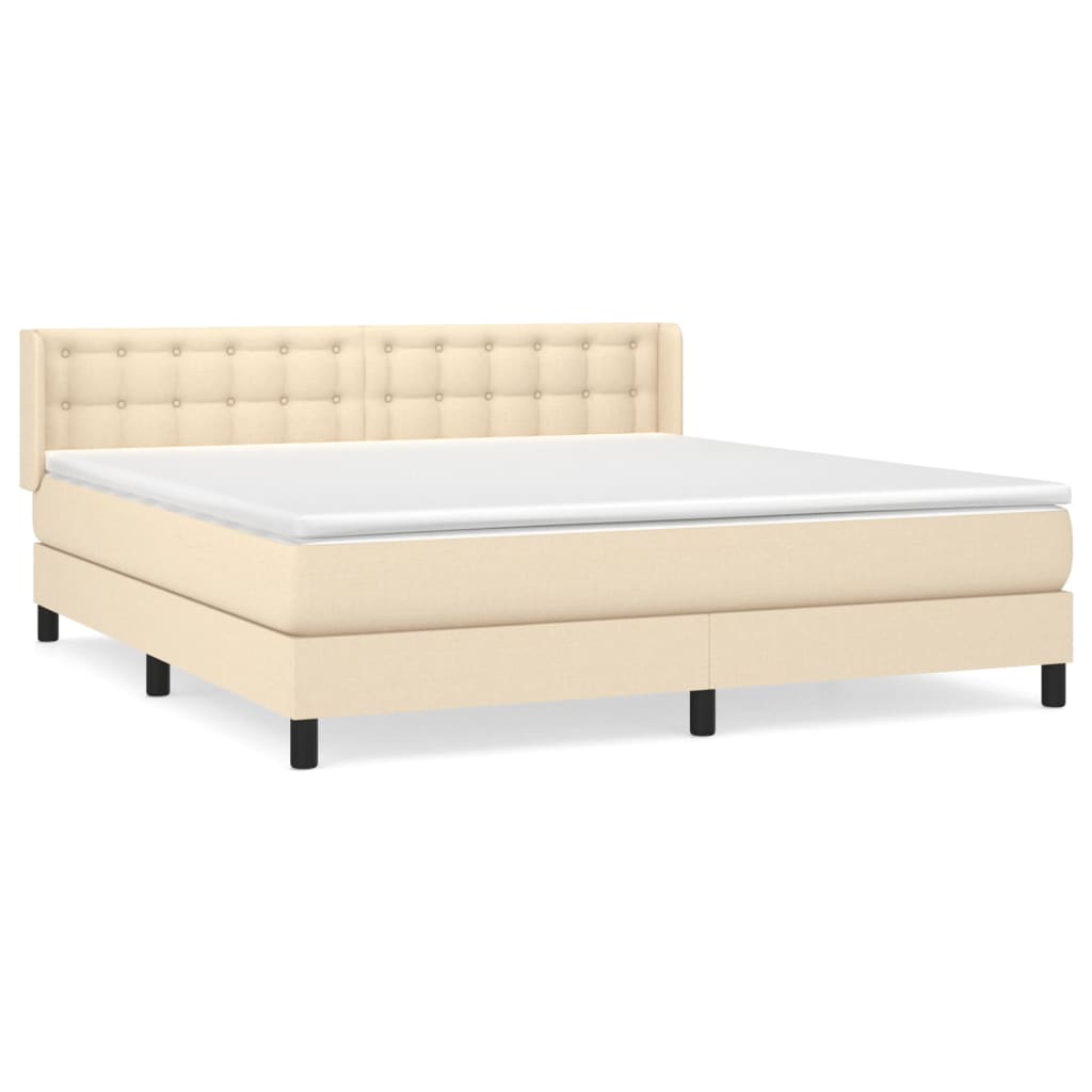 Boxspring Met Matras Stof Crèmekleurig 180X200 Cm 180 x 200 cm Knopen