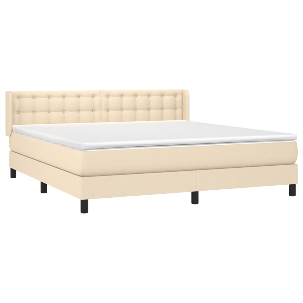 Boxspring Met Matras Stof Crèmekleurig 180X200 Cm 180 x 200 cm Knopen