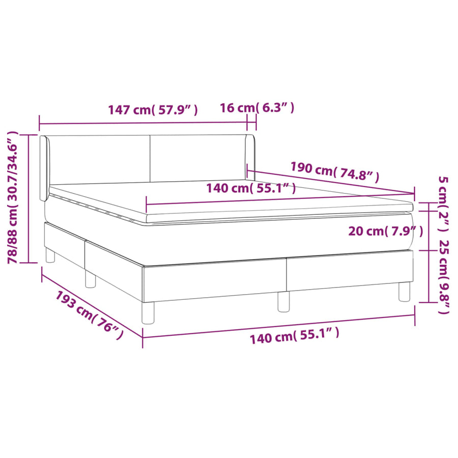 Boxspring Met Matras Stof Taupe 140 x 190 cm Effen ontwerp