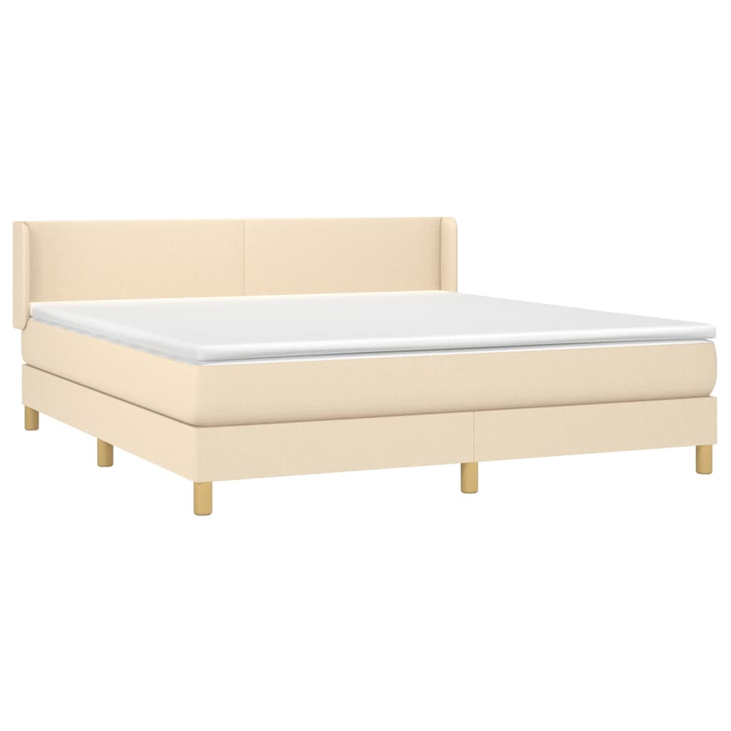 Boxspring Met Matras Stof Crèmekleurig 180X200 Cm 180 x 200 cm Effen ontwerp