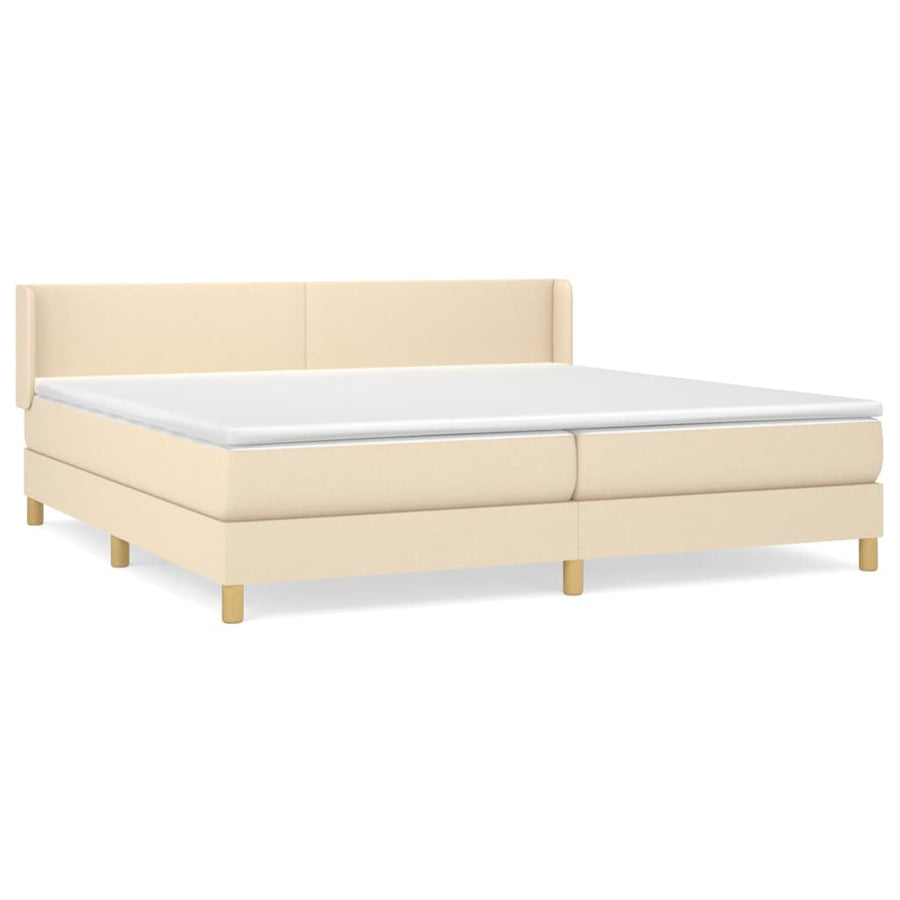 Boxspring met matras stof crèmekleurig 200x200 cm 200 x 200 cm Effen ontwerp