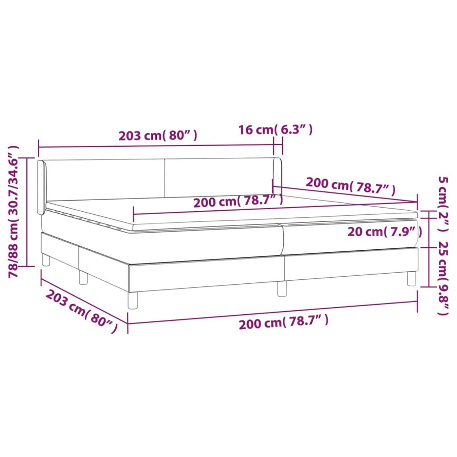 Boxspring met matras stof crèmekleurig 200x200 cm 200 x 200 cm Effen ontwerp