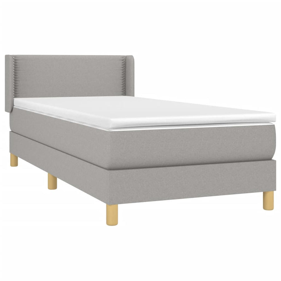 Boxspring Met Matras Stof Lichtgrijs 90 x 190 cm Effen met spijkers