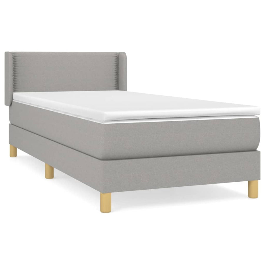 Boxspring Met Matras Stof Lichtgrijs 90 x 200 cm Effen met spijkers