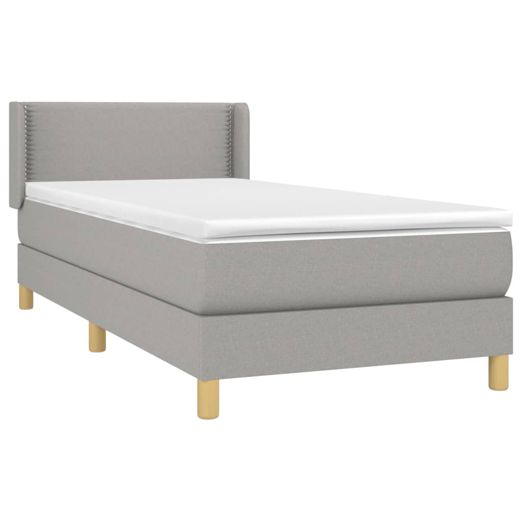 Boxspring Met Matras Stof Lichtgrijs 90 x 200 cm Effen met spijkers