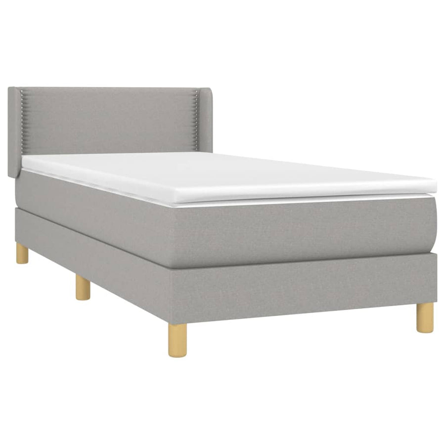 Boxspring Met Matras Stof Lichtgrijs 90 x 200 cm Effen met spijkers