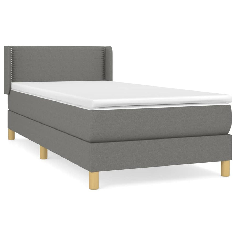 Boxspring Met Matras Stof Donkergrijs 90 x 200 cm Effen met spijkers