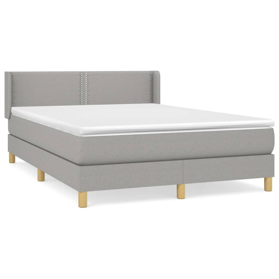 Boxspring Met Matras Stof Lichtgrijs 140 x 190 cm Effen met spijkers